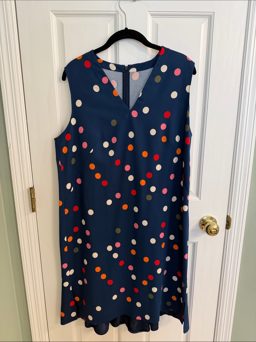 Sleeveless Navy Polka Dot Shift Dress - Navy Multi